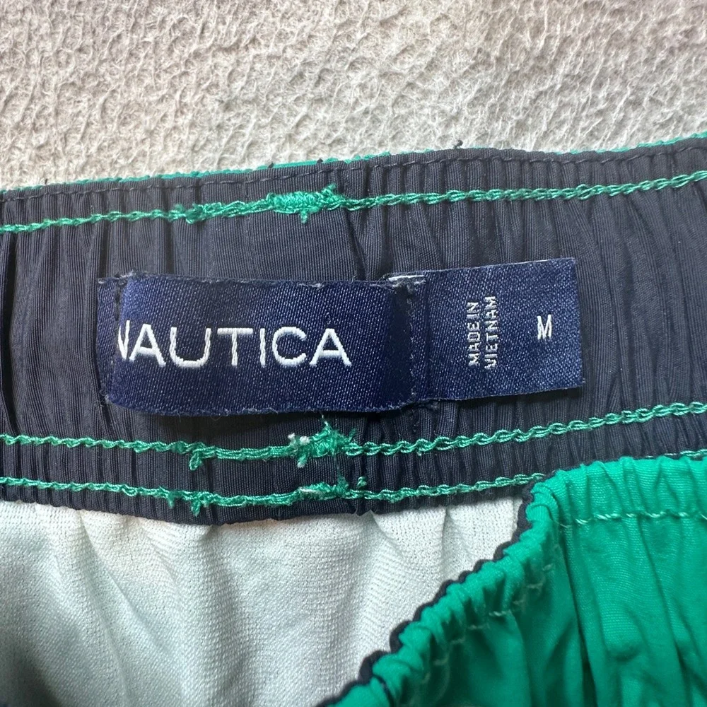 Nautica Swim Trunks Mens M Navy Green Colorblock T18020 Board Shorts Drawstring